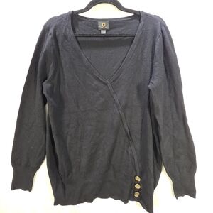 JM Collection Black V-Neck Sweater with Gold Buttons Size Medium